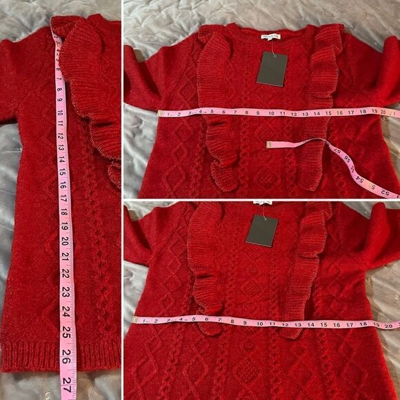 See and Be Seen Fire Away Ruby Red Sweater Ruffle Front Metallic Trim M - Picture 12 of 12